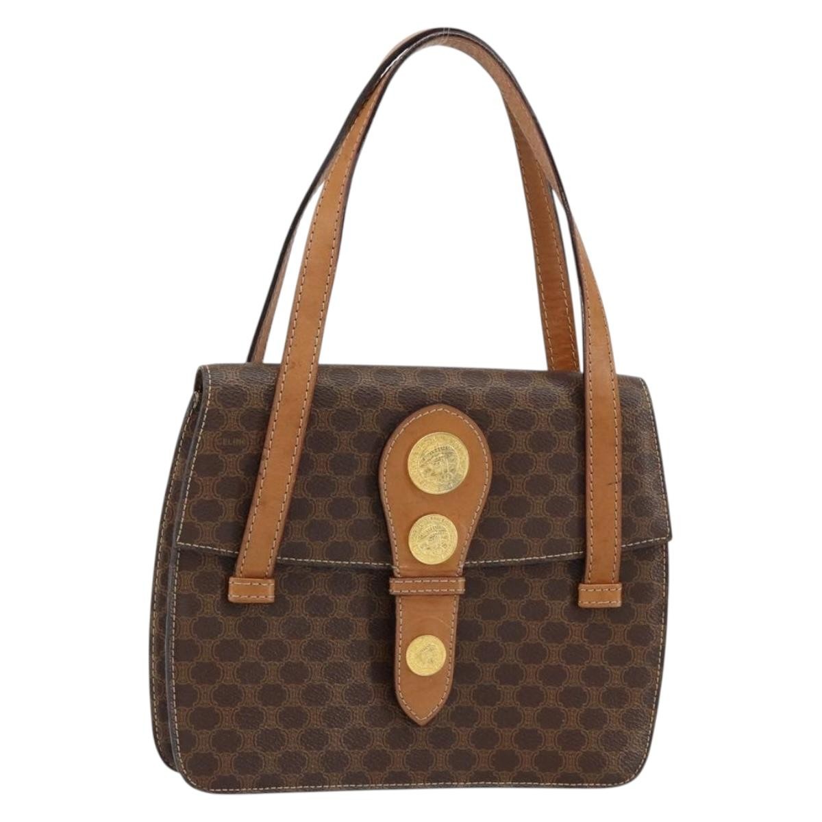 Celine Vintage Macadam Handbag Canvas And Leather Brown Canvas Handbag (Authentic  )
