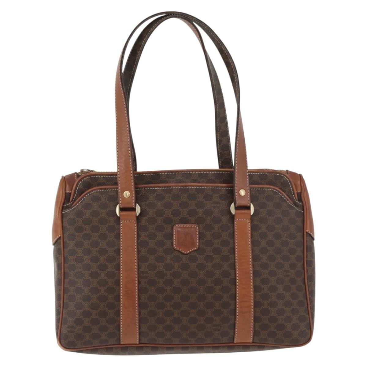 Celine Vintage Macadam Handbag Canvas And Leather Brown Canvas Handbag (Authentic  )