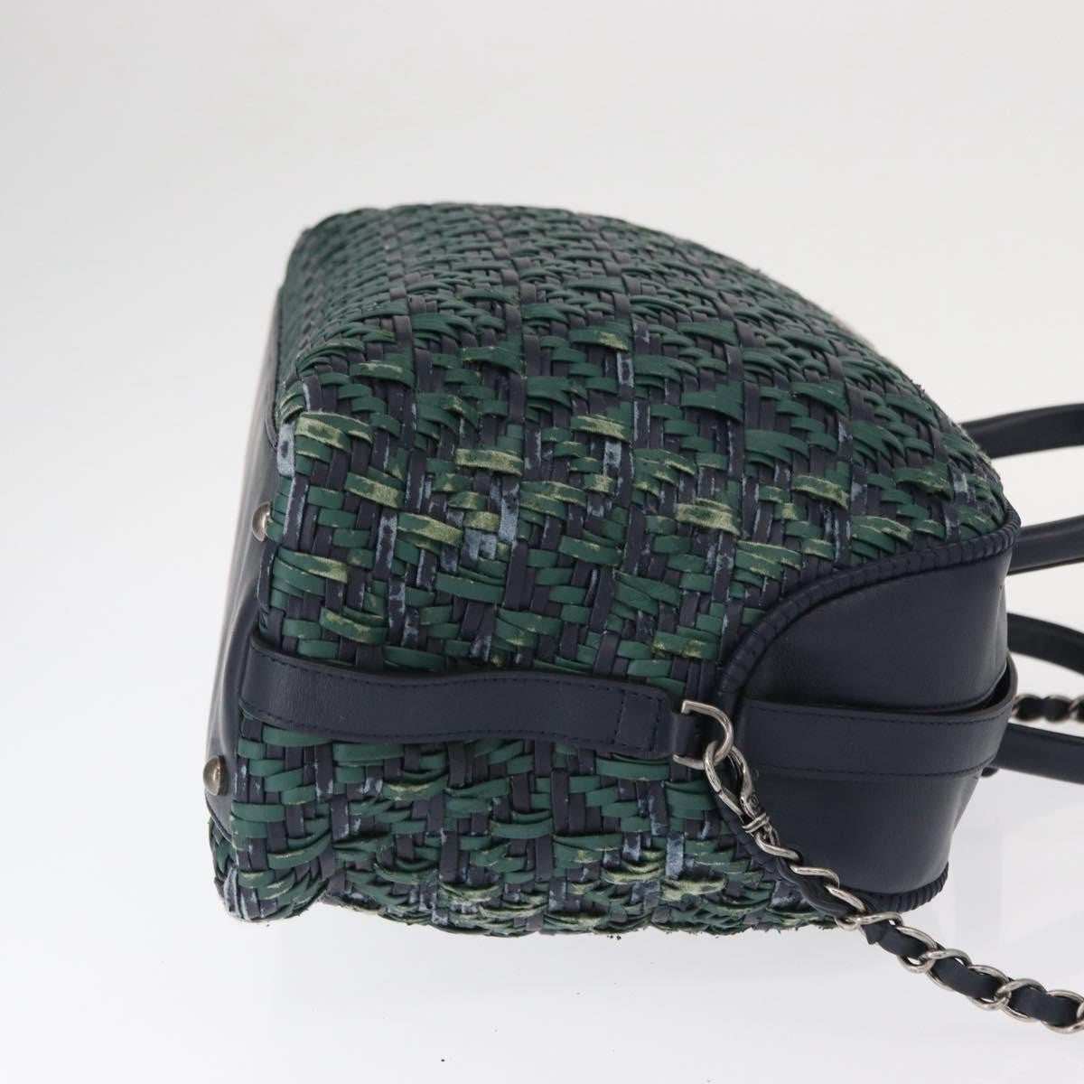 Chanel Convertible Chain Bowler Bag Woven Calfskin Green Leather Handbag (Authentic  )