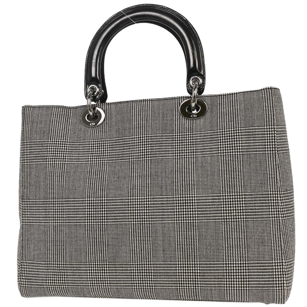 Christian Dior Vintage Lady Dior Bag Houndstooth Canvas Black Canvas Handbag (Authentic  )