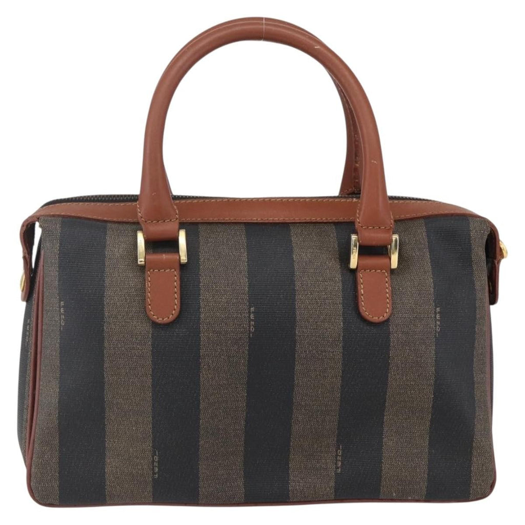 Fendi Vintage Pequin Convertible Boston Bag Coated Canvas Brown Canvas Handbag (Authentic  )