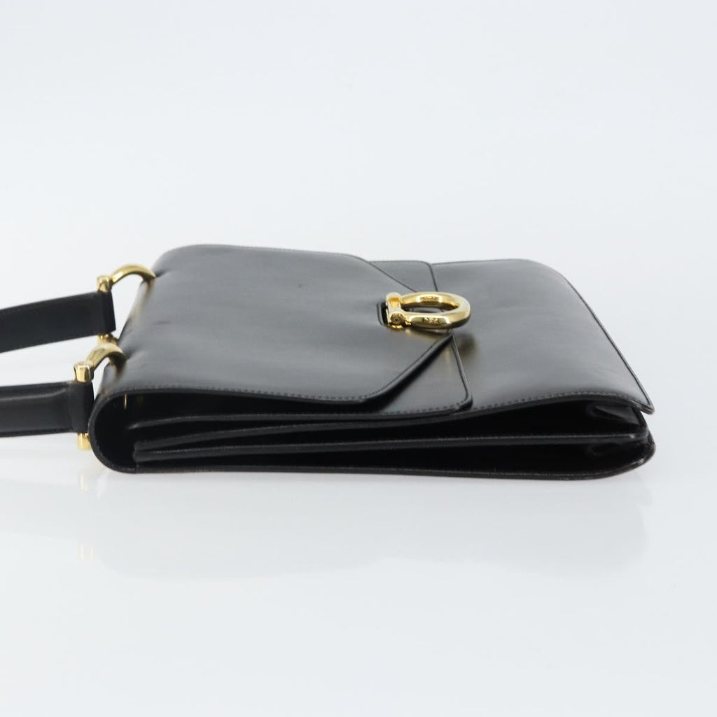 Celine Vintage Top Handle Bag Glazed Leather Black Leather Bag (Authentic  )