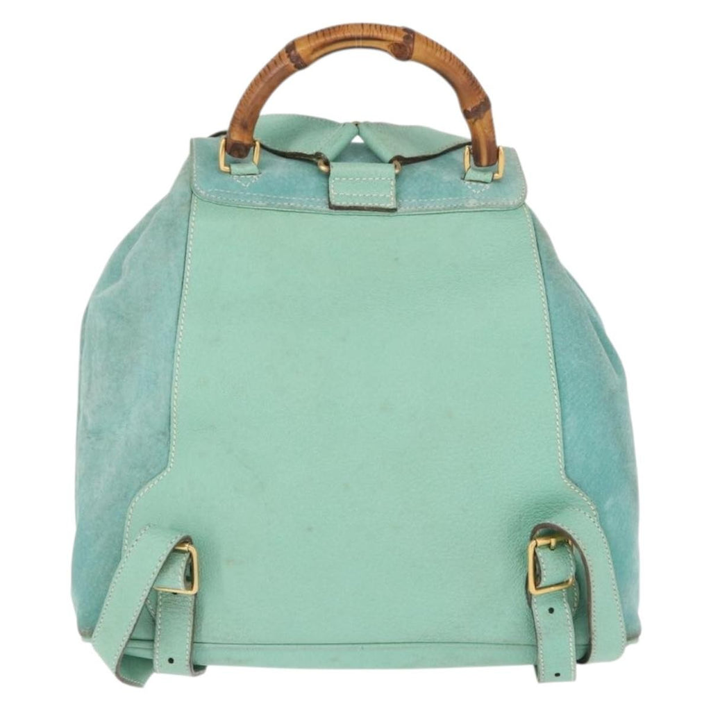 Gucci Vintage Bamboo Backpack Suede Green Suede Backpack Bag (Authentic  )