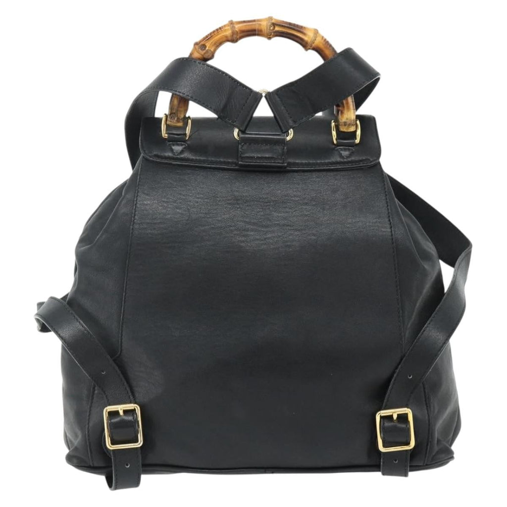 Gucci Vintage Bamboo Backpack Leather Black Leather Backpack Bag (Authentic  )