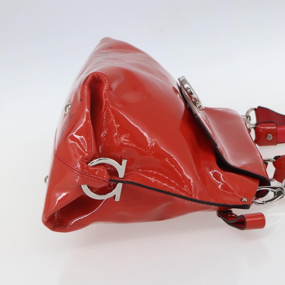 Salvatore Ferragamo Gancini Handbag Patent Leather Red Patent_Leather Handbag (Authentic  )