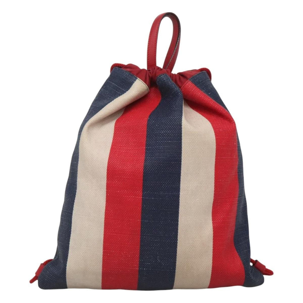 Gucci Logo Drawstring Backpack Striped Canvas Multicolour Canvas Backpack Bag ( )