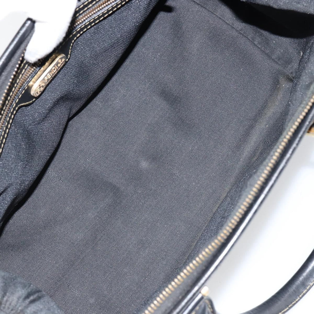Fendi Vintage Pequin Boston Bag Coated Canvas Black Canvas Bag (Authentic  )