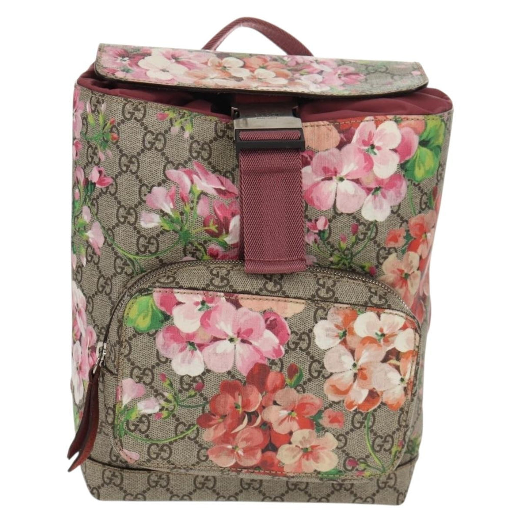 Gucci Buckle Backpack Blooms Print Gg Coated Canvas Beige Canvas Backpack Bag (Authentic  )