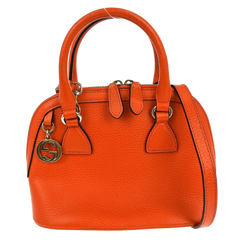 Gucci Convertible Dome Satchel Leather Orange Leather Handbag ( )