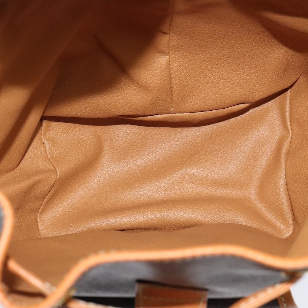 Celine Vintage Macadam Backpack Canvas And Leather Brown Pvc Backpack Bag (Authentic  )