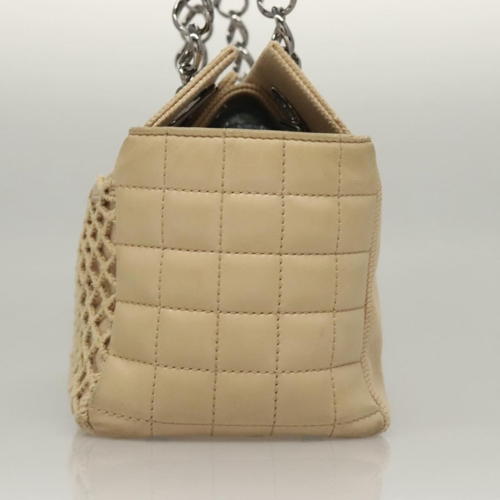 Chanel Vintage Chocolate Bar Tote Quilted Canvas Beige Canvas Handbag (Authentic  )