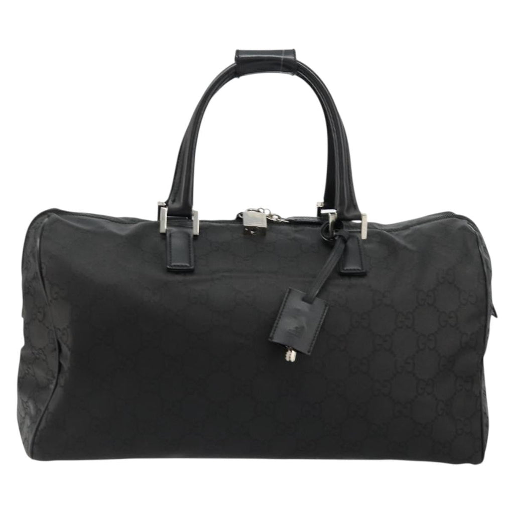 Gucci Duffle Bag Jumbo Gg Embossed Leather Black Pvc Handbag ( )