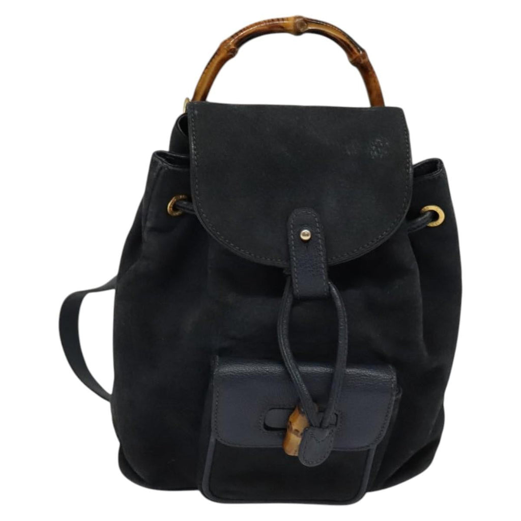 Gucci Gucci Bamboo Backpack Daim Navy Suede Backpack Bag (Authentic  )