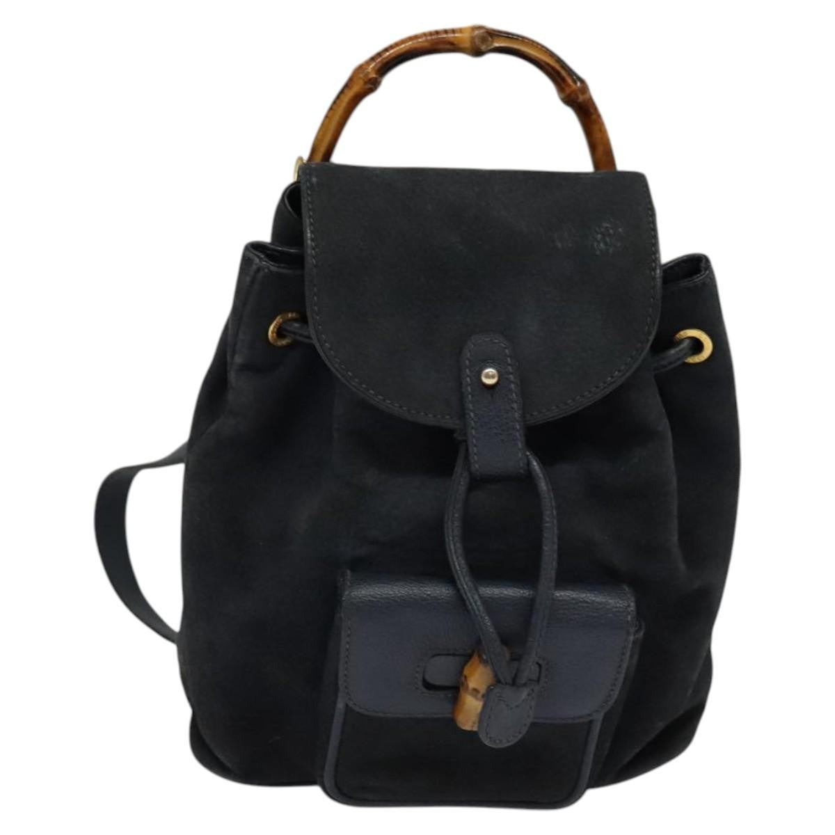 Gucci Gucci Bamboo Backpack Daim Navy Suede Backpack Bag (Authentic  )