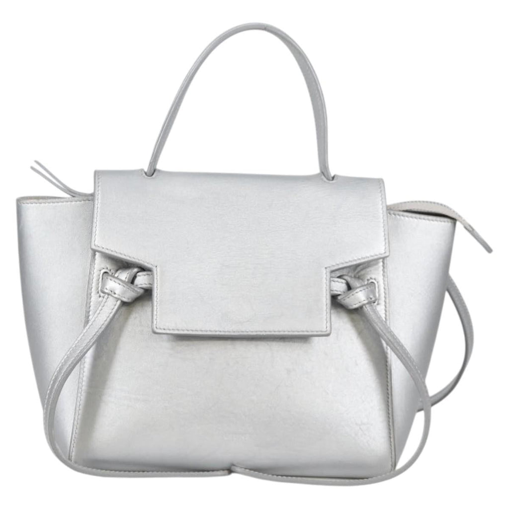 Celine Belt Bag Textured Leather Silver Leather Handbag (Authentic  )