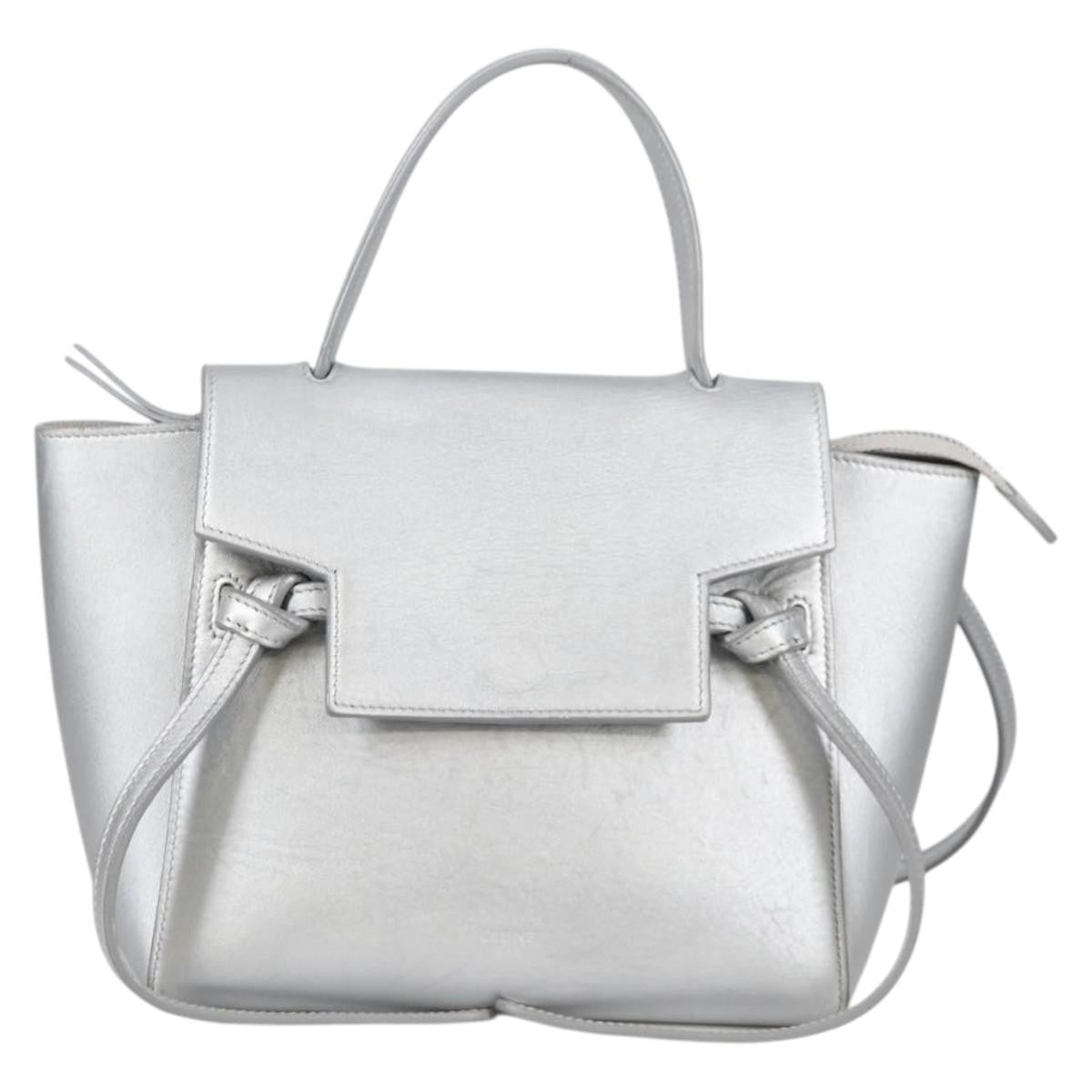 Celine Belt Bag Textured Leather Silver Leather Handbag (Authentic  )