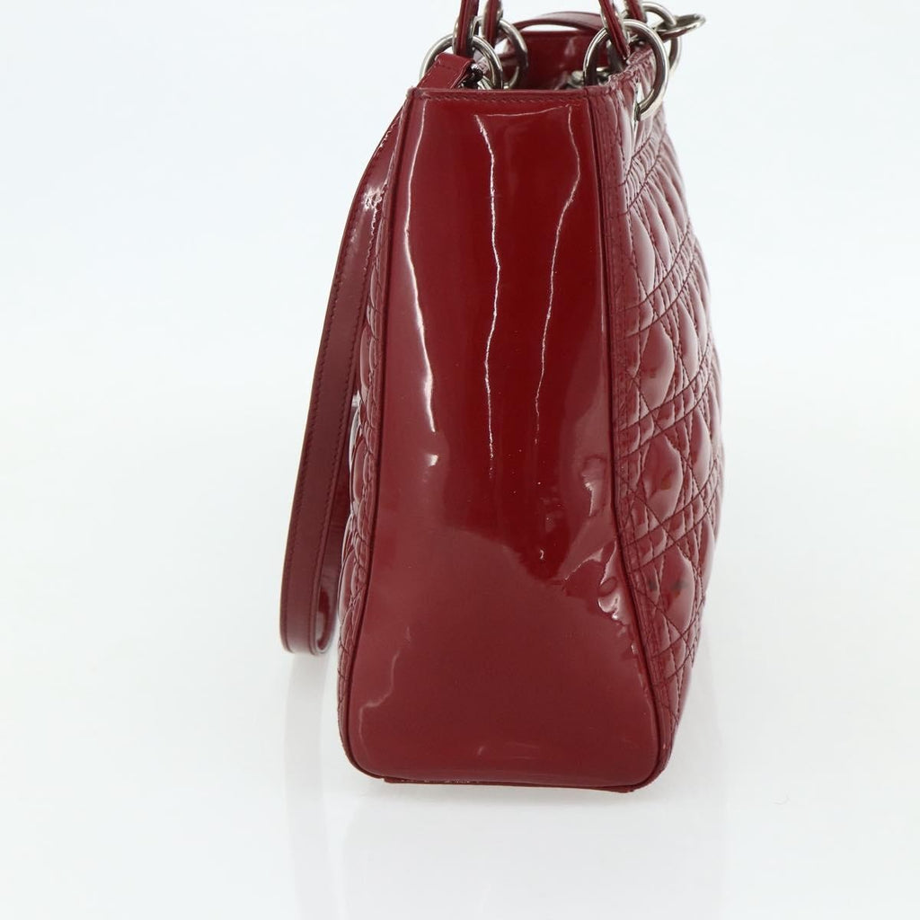 Christian Dior Lady Dior Bag Cannage Quilt Patent Red Patent_Leather Handbag ( )
