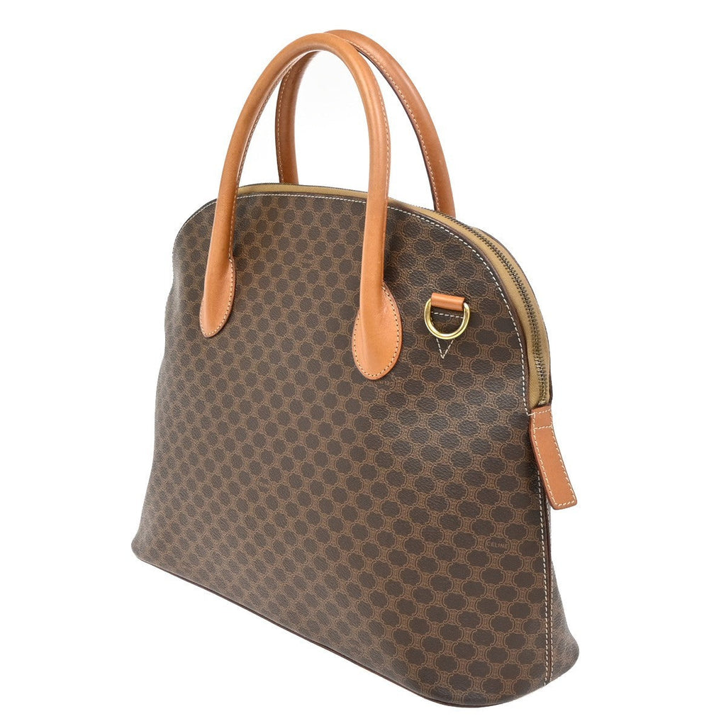 Celine Vintage Macadam Handbag Canvas And Leather Brown Canvas Handbag (Authentic  )