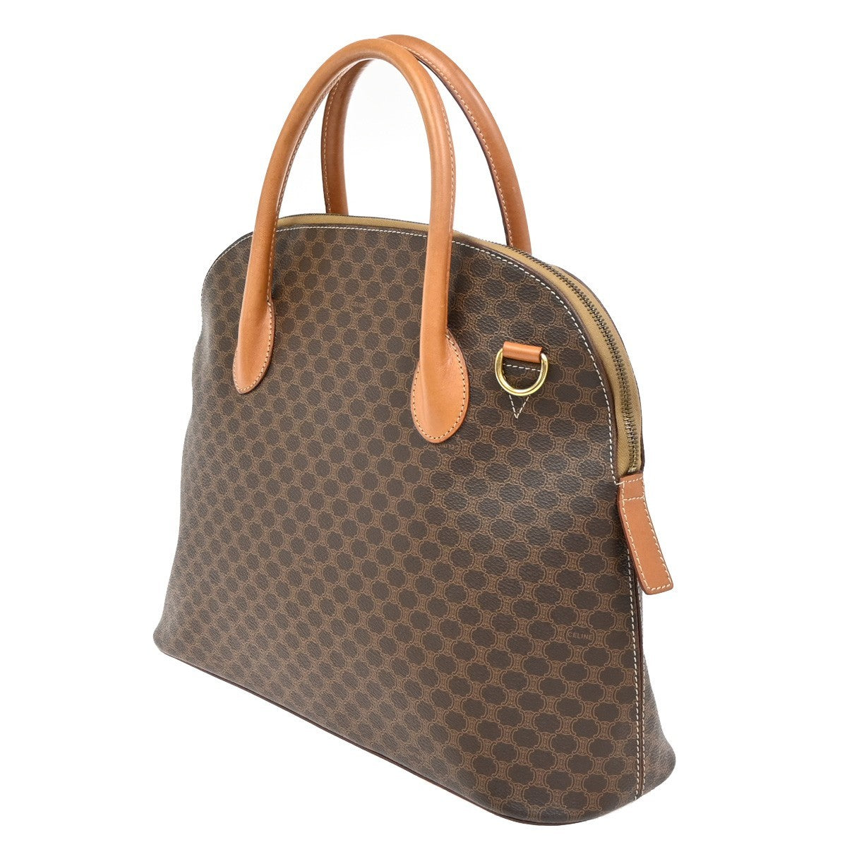 Celine Vintage Macadam Handbag Canvas And Leather Brown Canvas Handbag (Authentic  )
