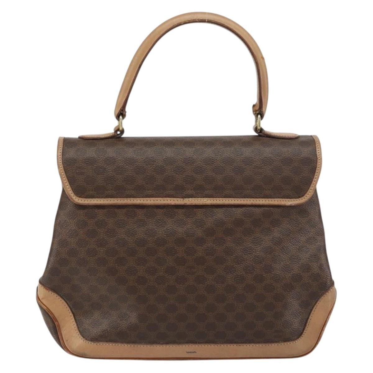 Celine Vintage Macadam Handbag Canvas Brown Pvc Handbag (Authentic  )