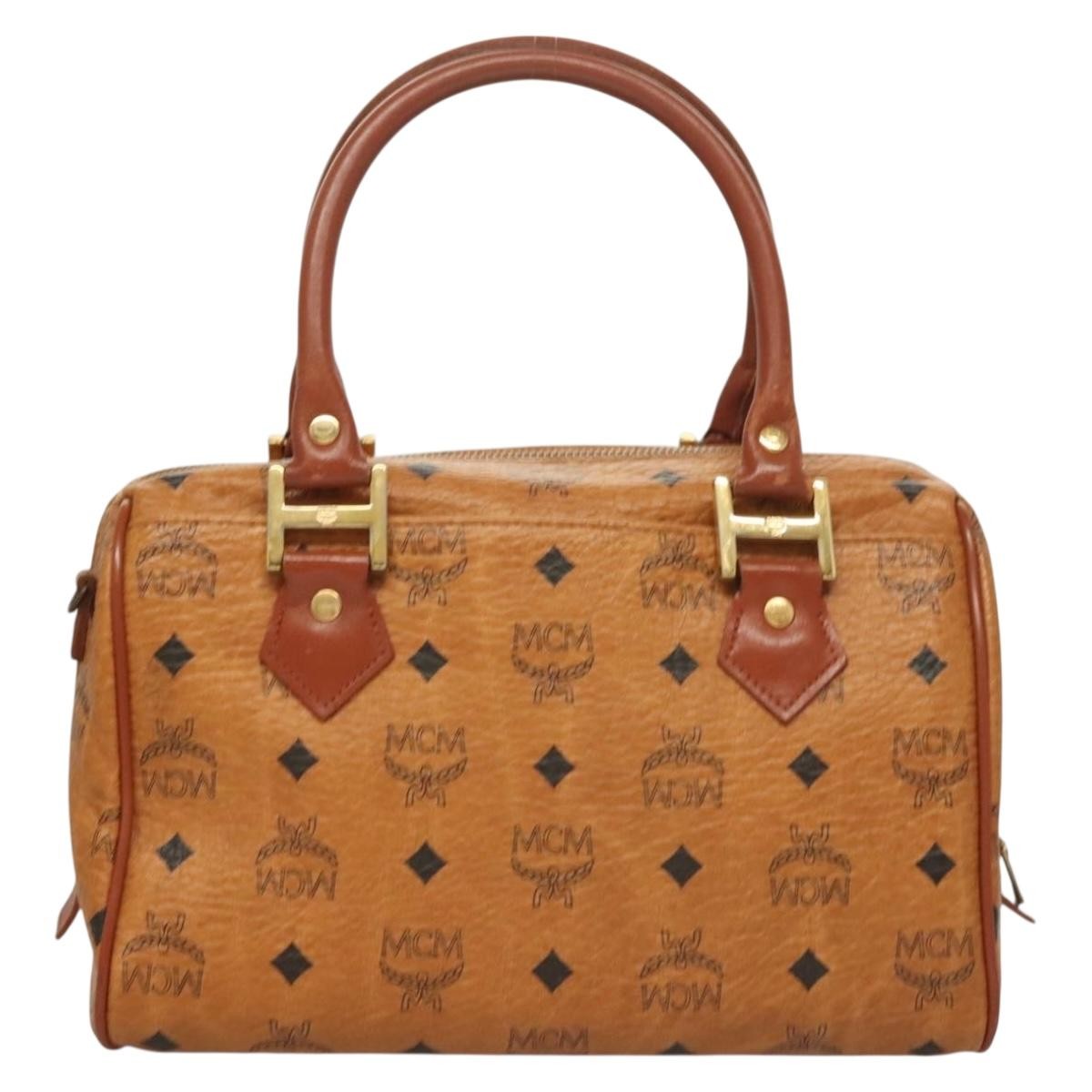 MCM Visetos Handbag Canvas And Leather Brown Canvas Bag (Authentic  )