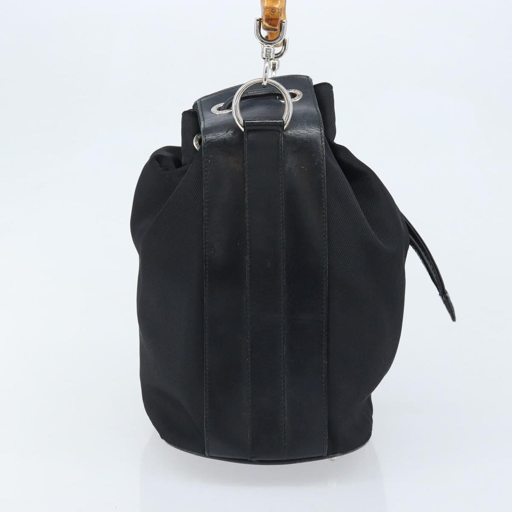 Gucci Vintage Bamboo Bucket Bag Nylon And Leather Black Nylon Handbag (Authentic  )