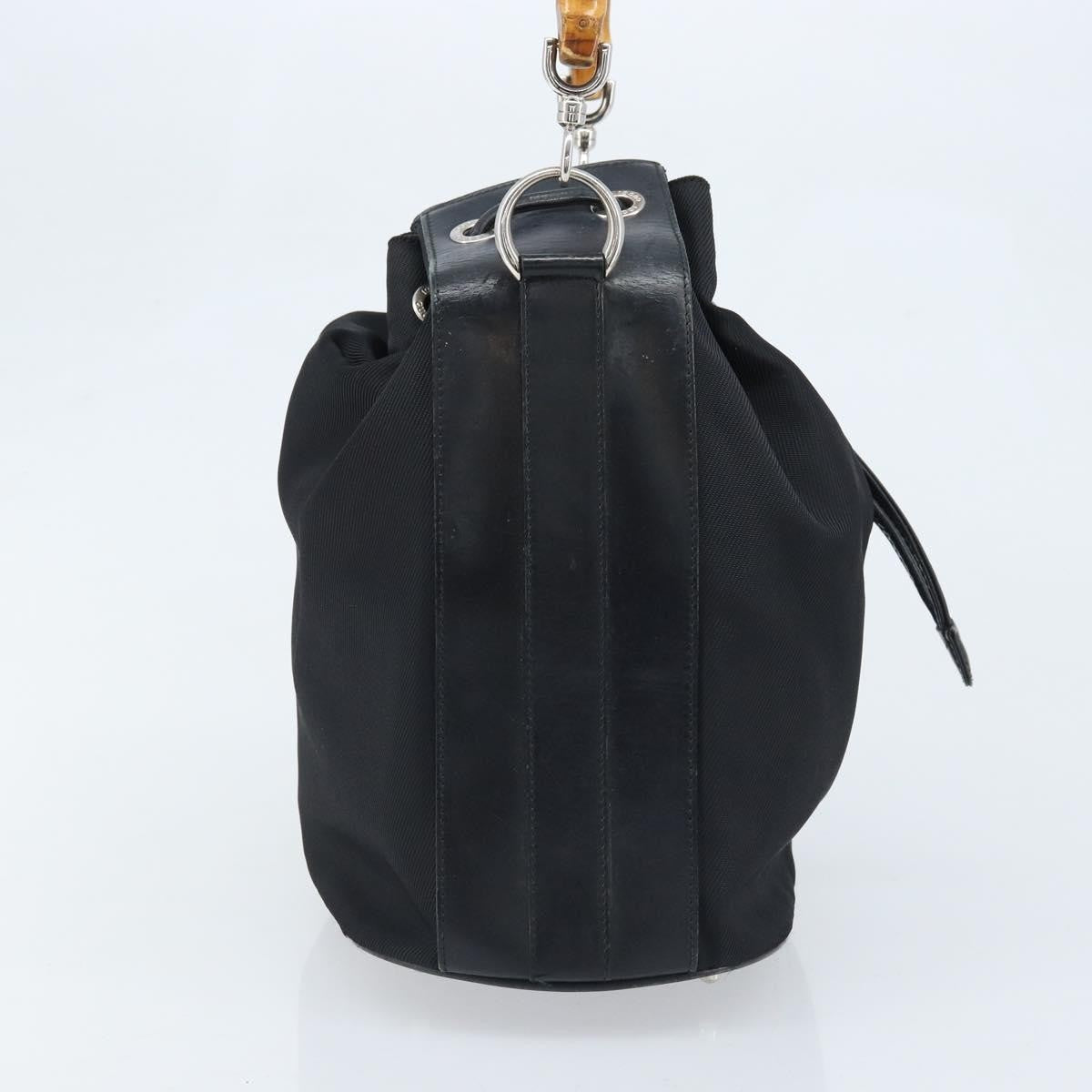 Gucci Vintage Bamboo Bucket Bag Nylon And Leather Black Nylon Handbag (Authentic  )