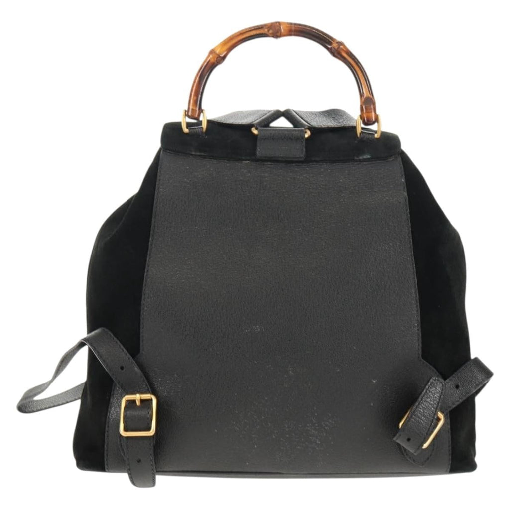 Gucci Vintage Bamboo Backpack Suede Black Suede Backpack Bag (Authentic  )