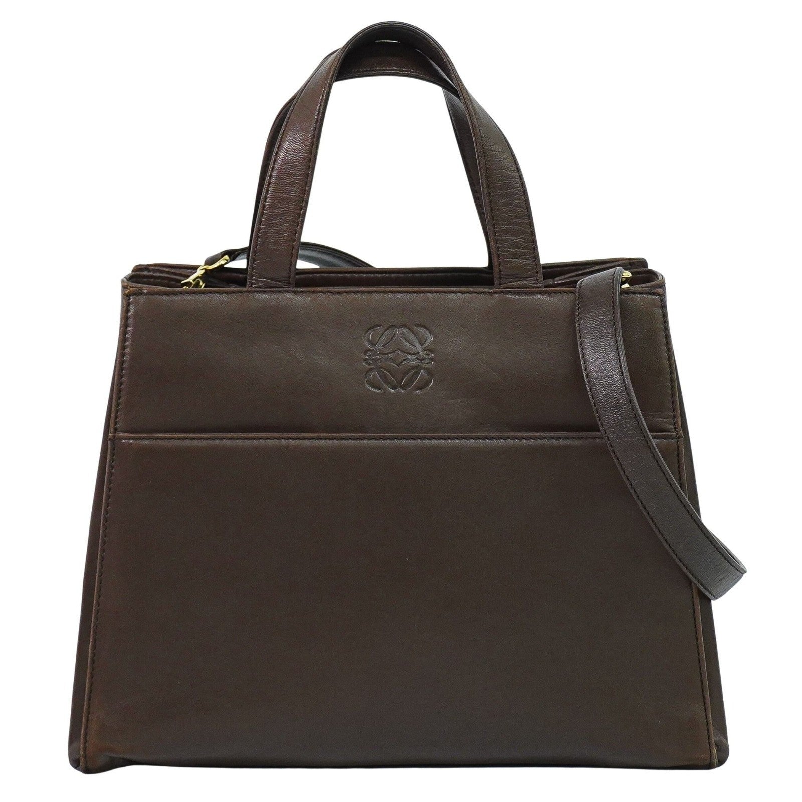 Loewe Vintage Anagram Handbag Leather Brown Leather Handbag (Authentic  )