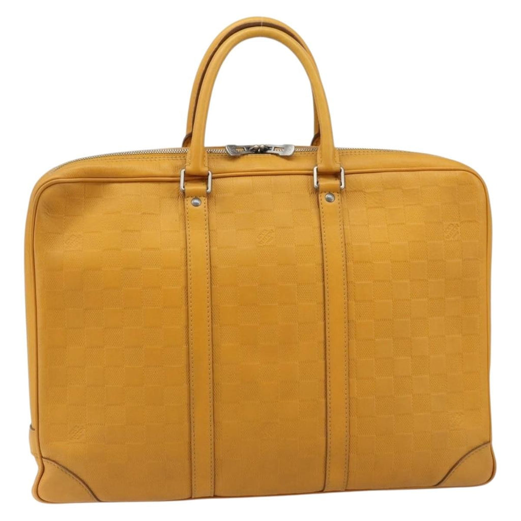 Louis Vuitton Porte-Documents Voyage Briefcase Damier Infini Leather Yellow Leather Briefcase Bag (Authentic  )