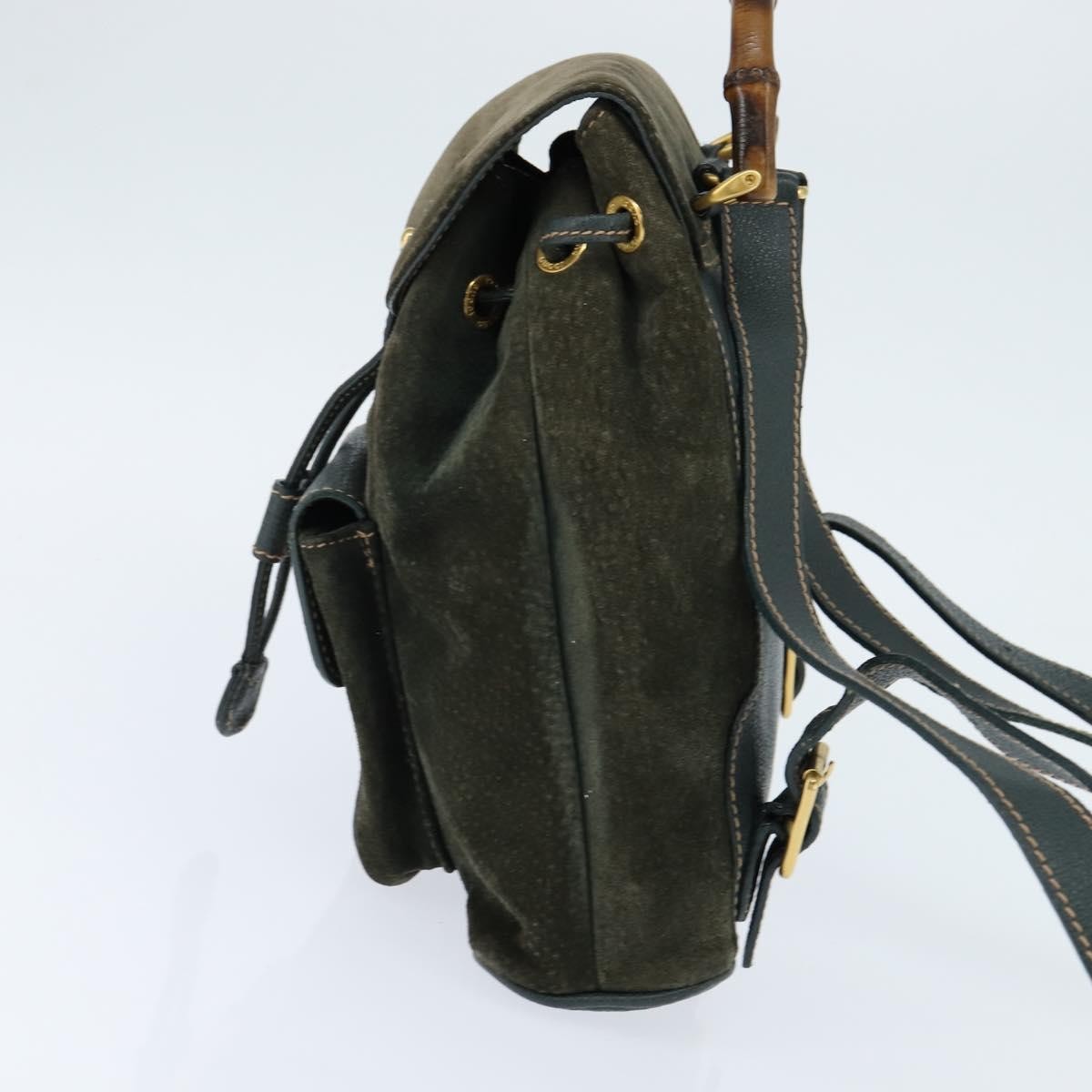 Gucci Vintage Bamboo Backpack Suede Khaki Suede Backpack Bag (Authentic  )