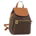 Celine Vintage Macadam Backpack Canvas And Leather Brown Canvas Backpack Bag (Authentic  )