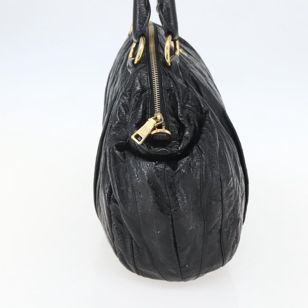 Prada Waves Hobo Leather And Tessuto Black Leather Handbag (Authentic  )