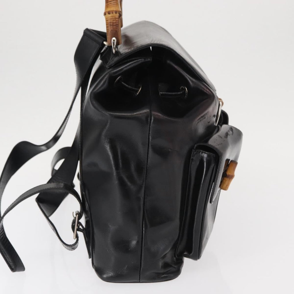 Gucci Vintage Bamboo Backpack Leather Black Leather Backpack Bag (Authentic  )