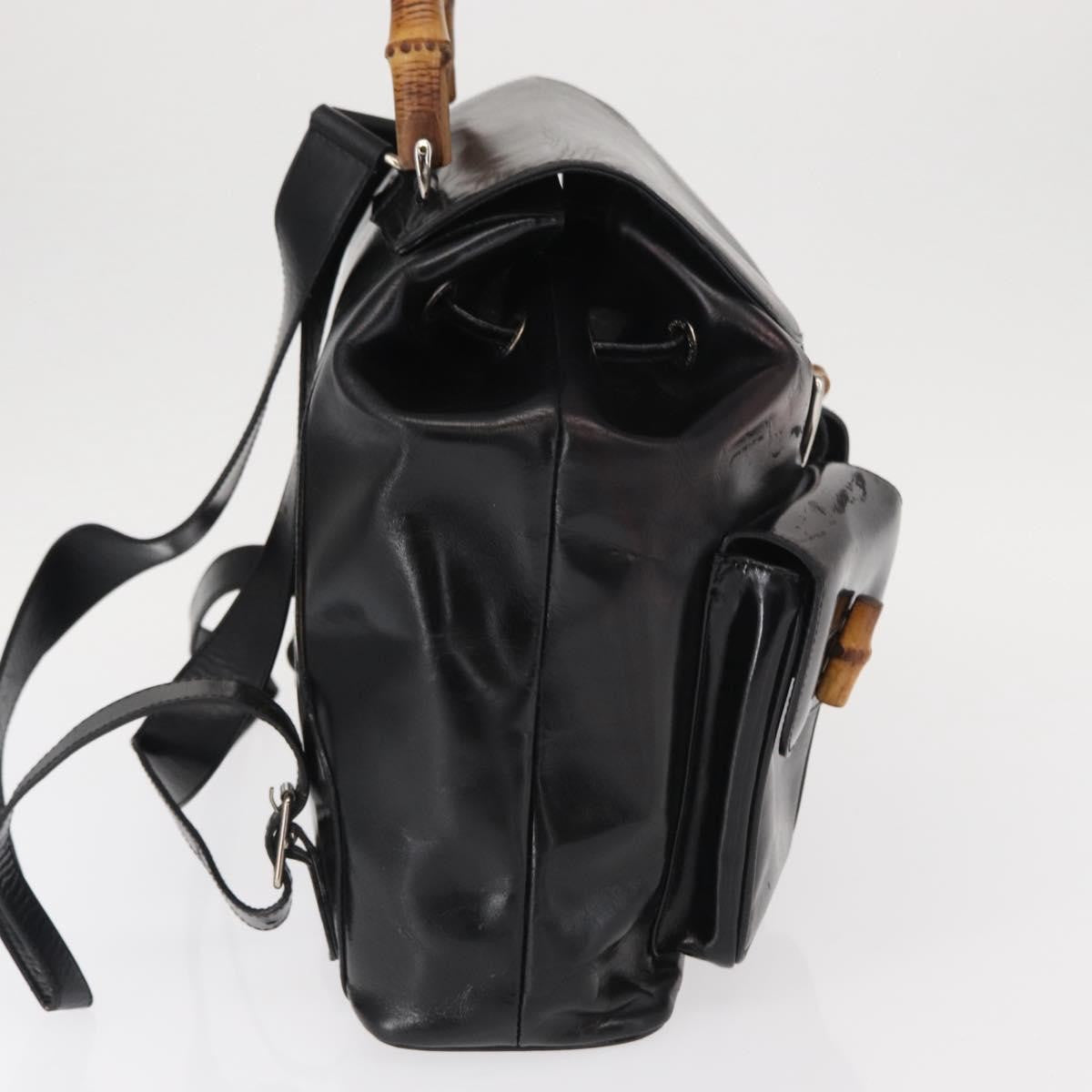 Gucci Vintage Bamboo Backpack Leather Black Leather Backpack Bag (Authentic  )