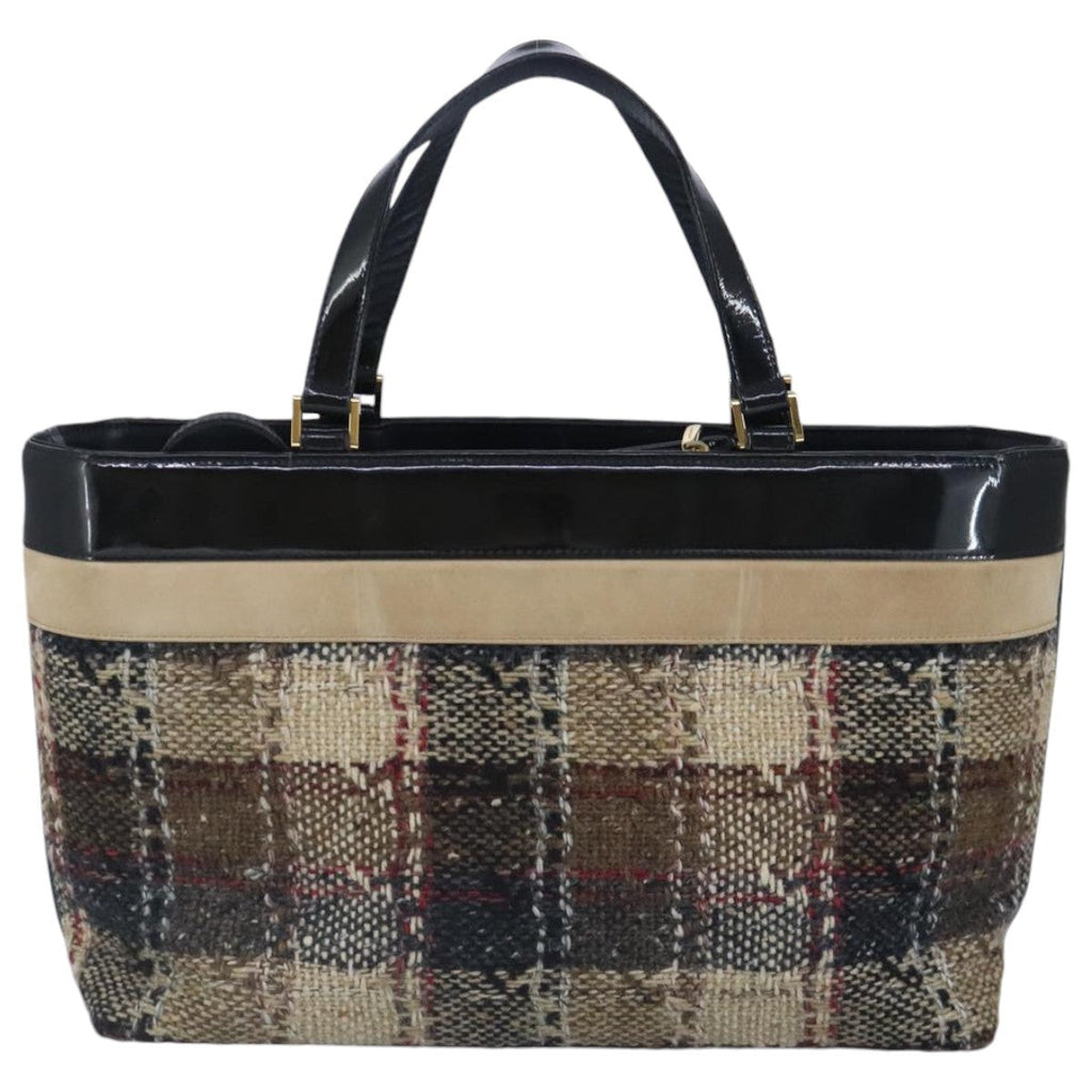 Burberry Nova Check Handbag Wool Beige Wool Handbag (Authentic  )