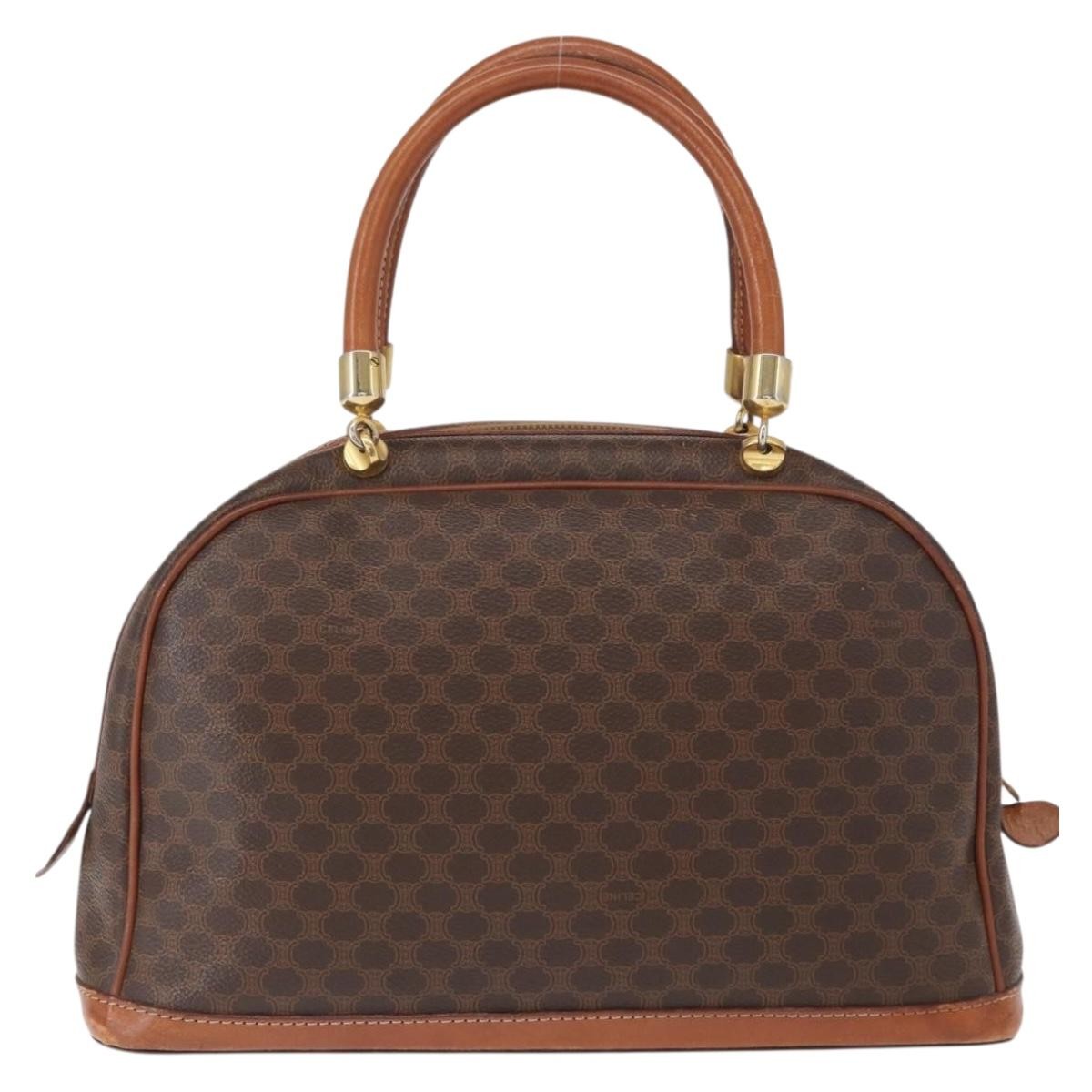 Celine Vintage Macadam Handbag Canvas And Leather Brown Canvas Handbag (Authentic  )