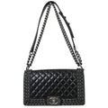 Chanel Boy Flap Bag Quilted Glazed Calfskin Black Leather Handbag ( )