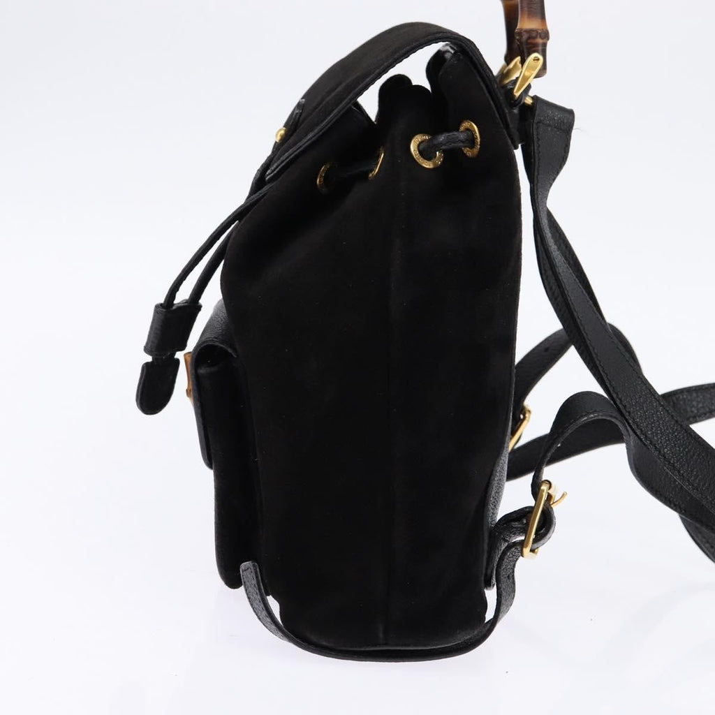 Gucci Vintage Bamboo Backpack Suede Black Suede Backpack Bag (Authentic  )