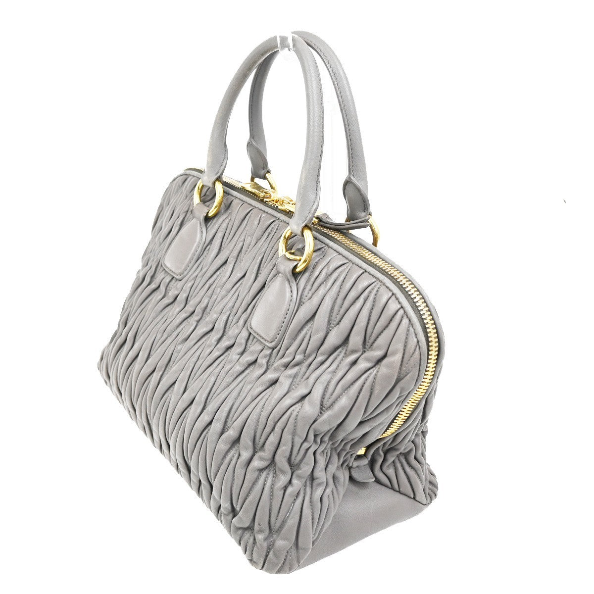 Miu Miu Madras Bowler Bag Matelasse Leather Purple Leather Handbag (Authentic  )