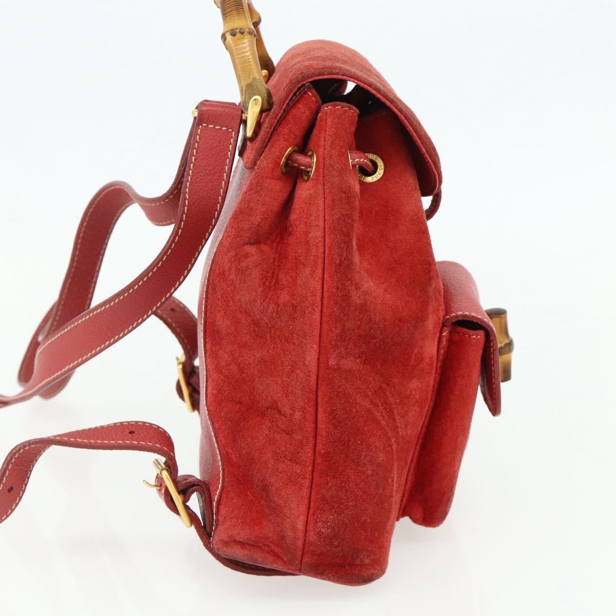 Gucci Gucci Bamboo Backpack Daim Red Suede Backpack Bag (Authentic  )