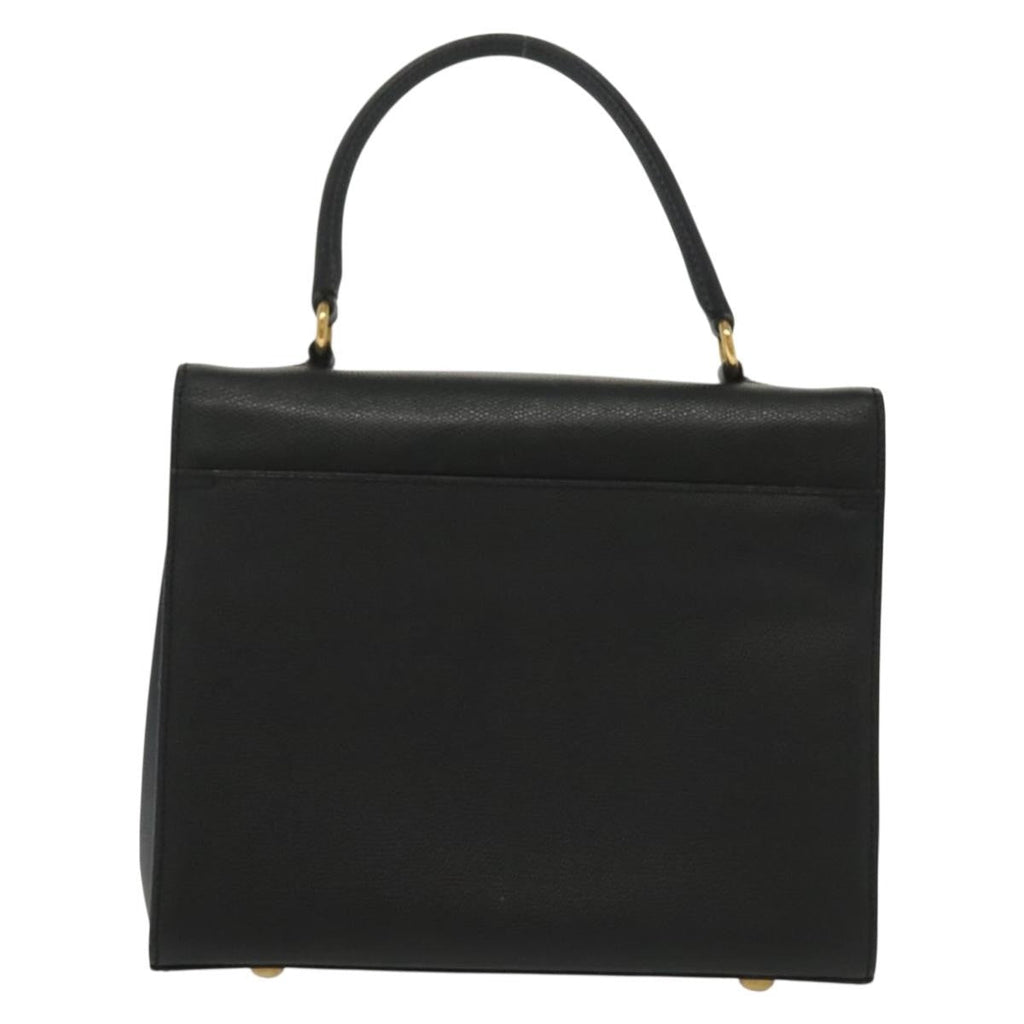 Celine Vintage Convertible Turnlock Top Handle Bag Leather Black Leather Bag (Authentic  )