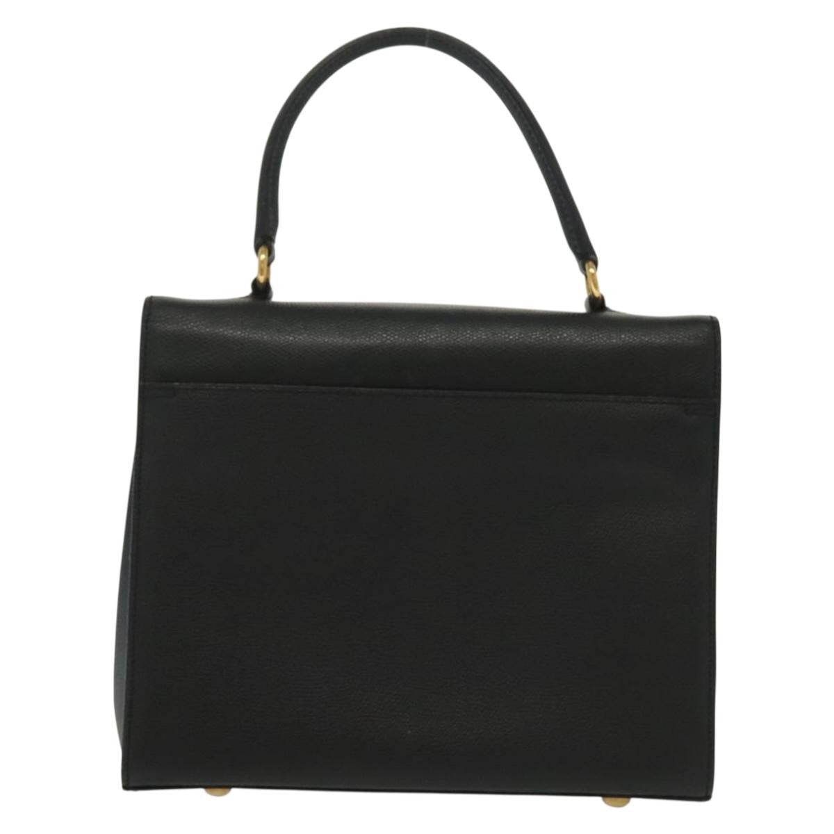 Celine Vintage Convertible Turnlock Top Handle Bag Leather Black Leather Bag (Authentic  )