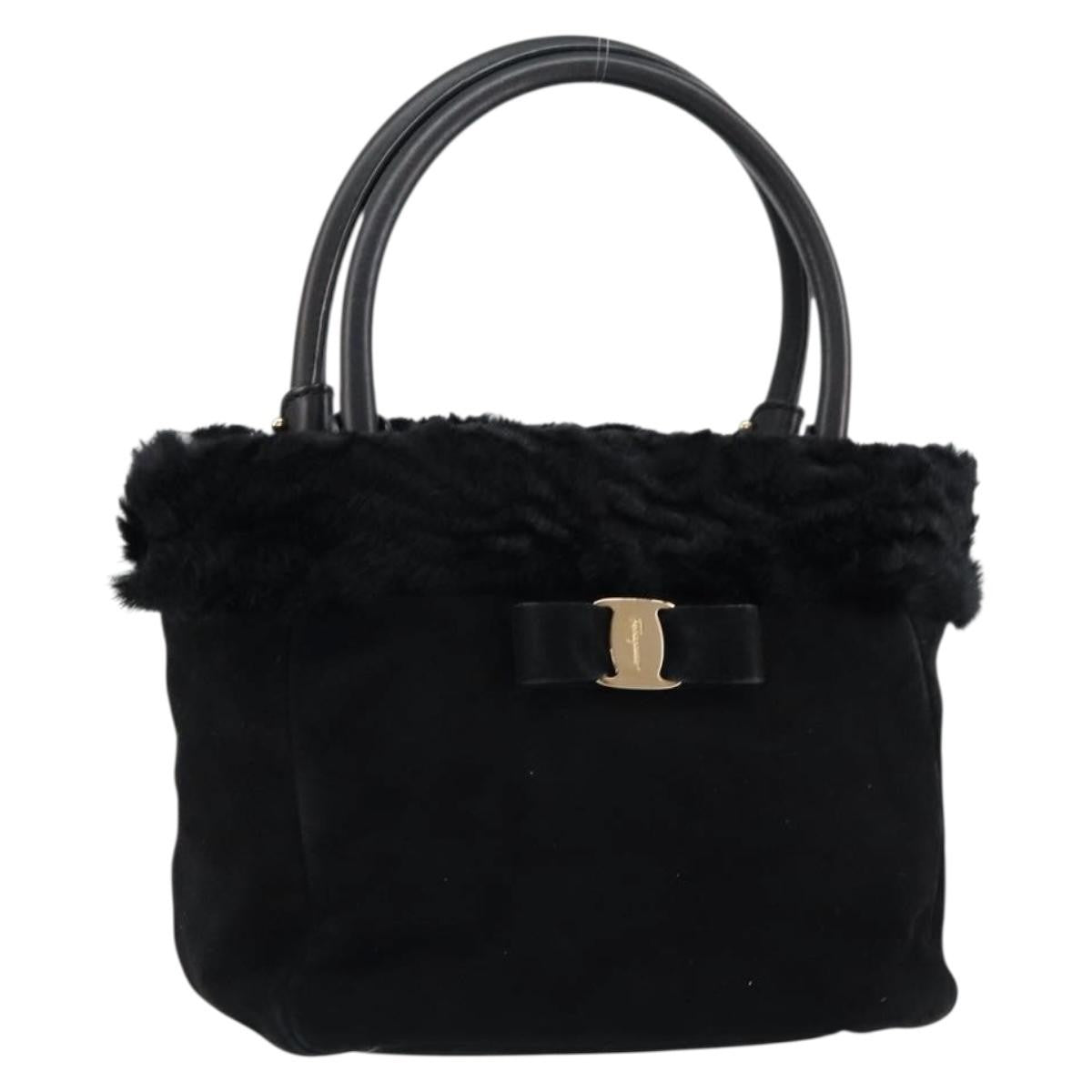 Salvatore Ferragamo Vala Handbag Suede Black Suede Handbag (Authentic  )