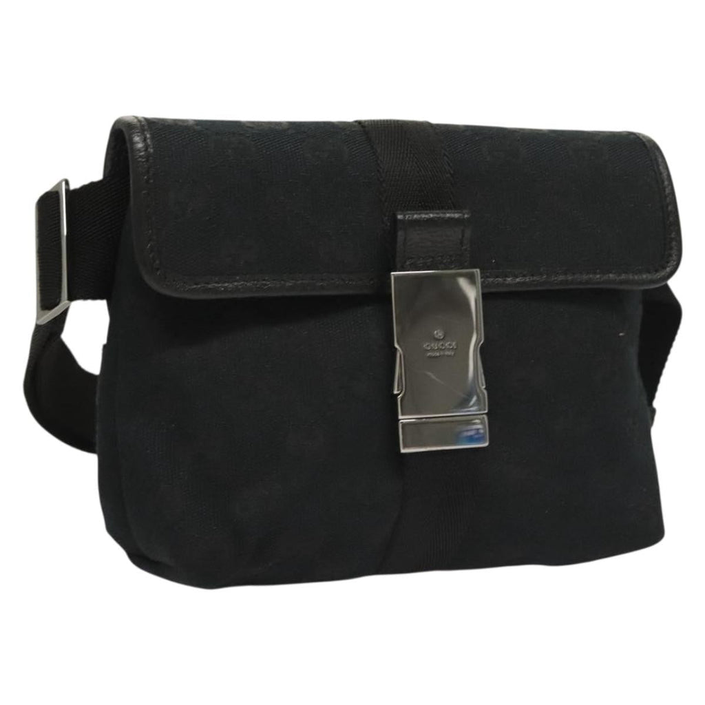 Gucci Buckle Belt Bag Gg Canvas Black Canvas Bag (Authentic  )