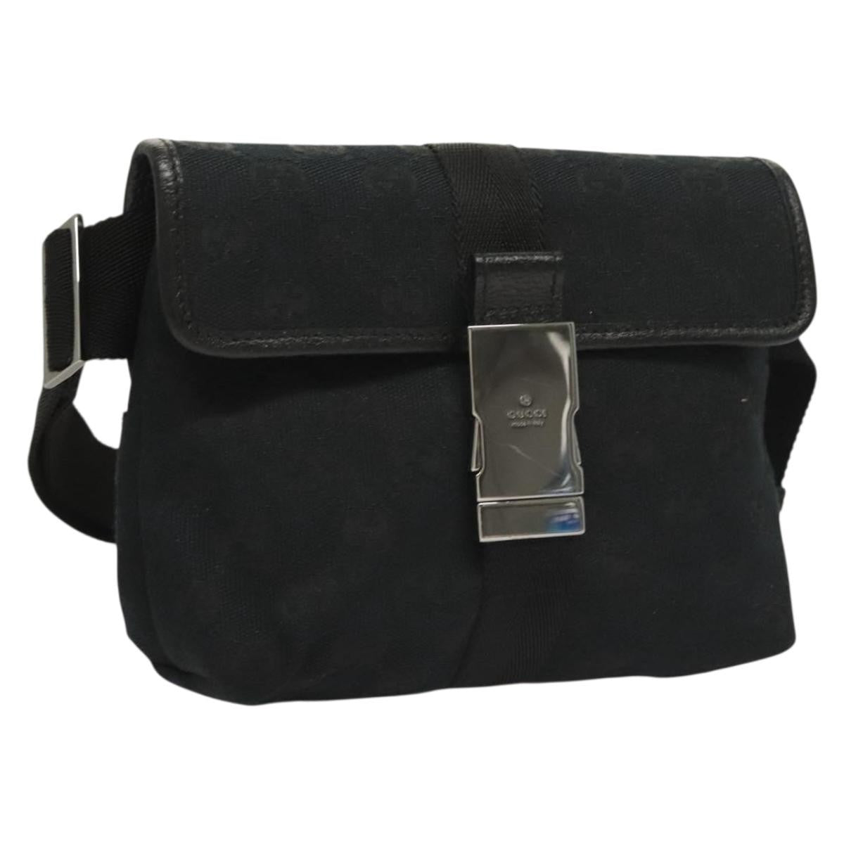 Gucci Buckle Belt Bag Gg Canvas Black Canvas Bag (Authentic  )