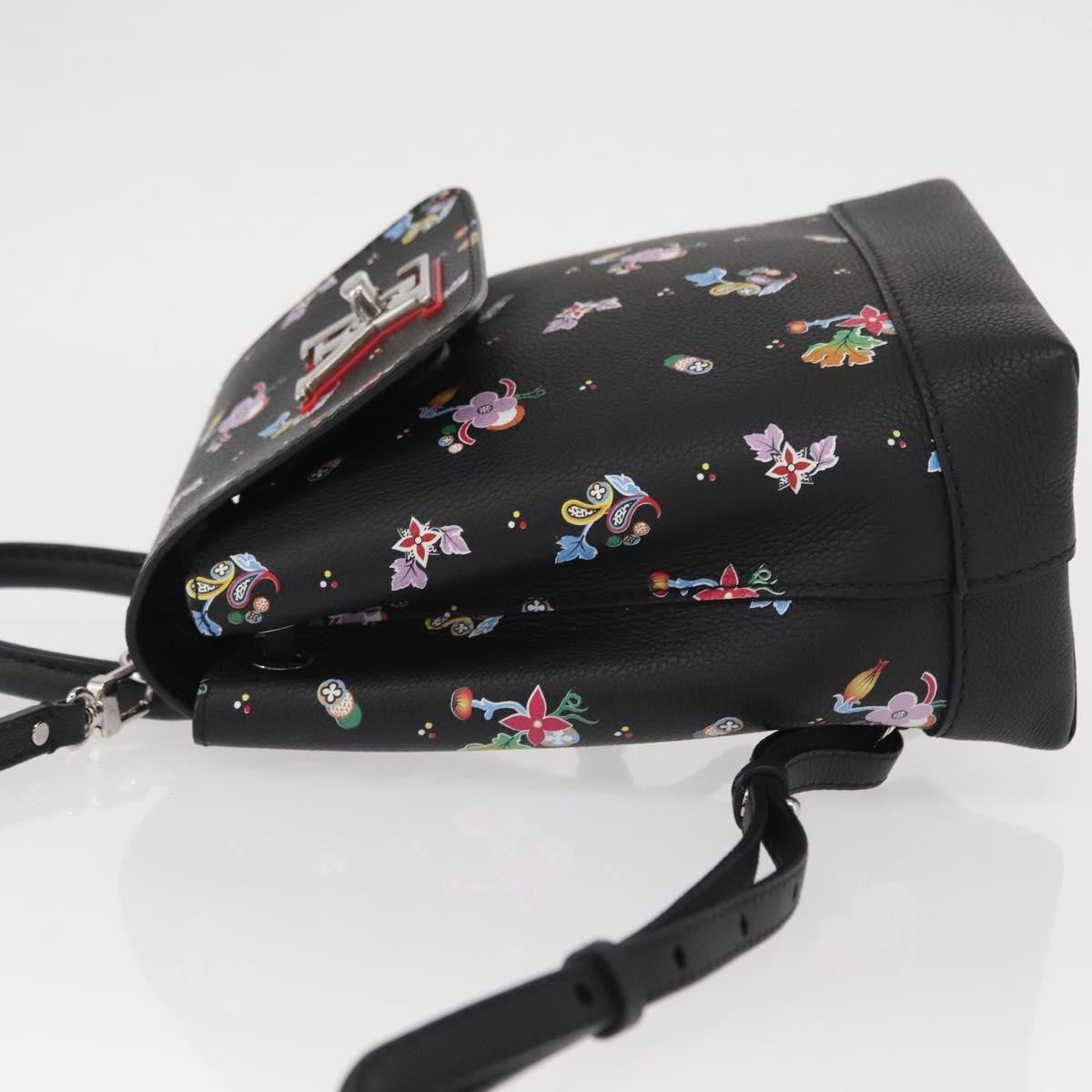 Louis Vuitton Lockme Backpack Floral Printed Leather Black Leather Backpack Bag (Authentic  )