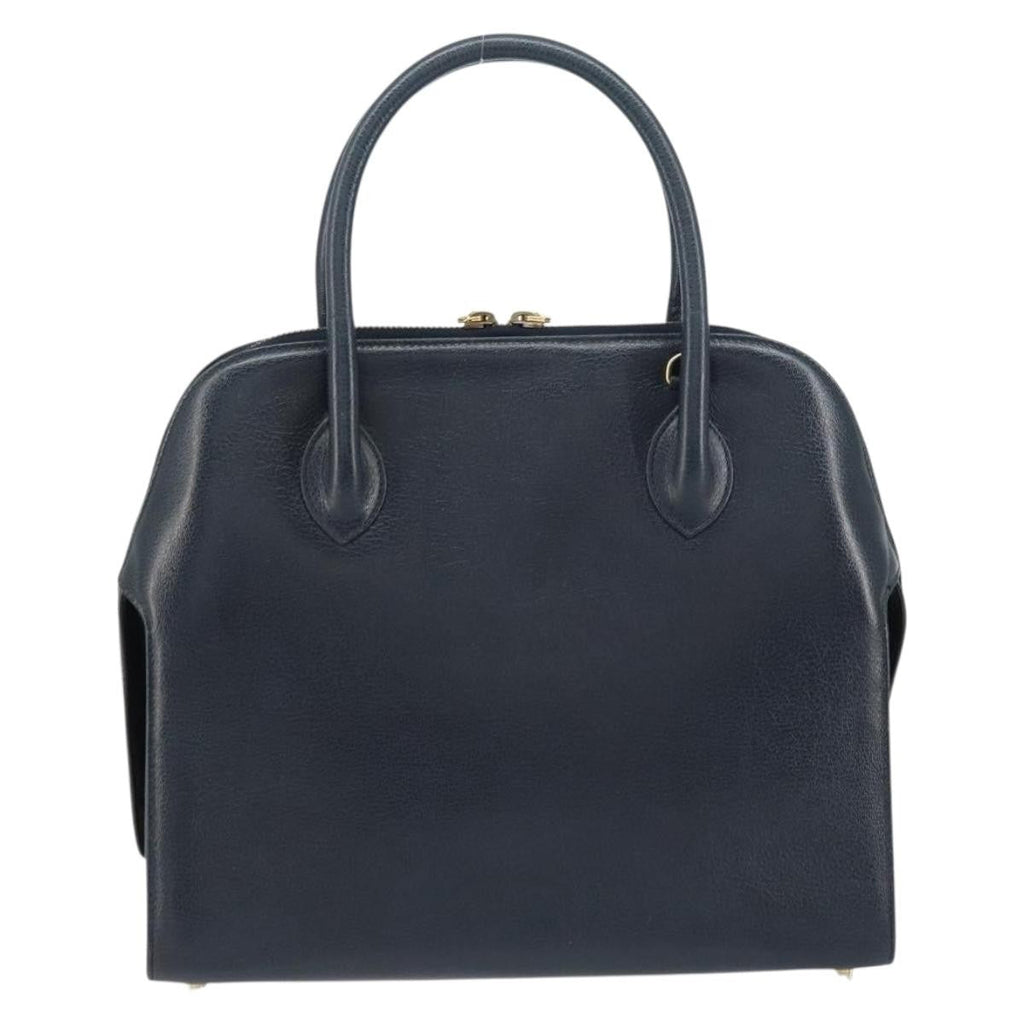 Salvatore Ferragamo Gancini Handbag Leather Navy Leather Handbag (Authentic  )