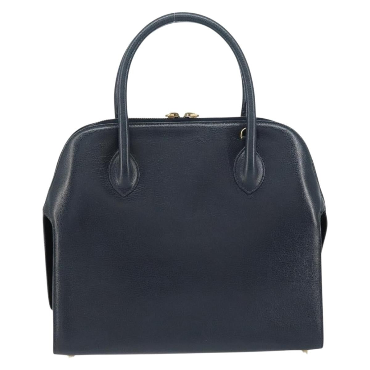 Salvatore Ferragamo Gancini Handbag Leather Navy Leather Handbag (Authentic  )