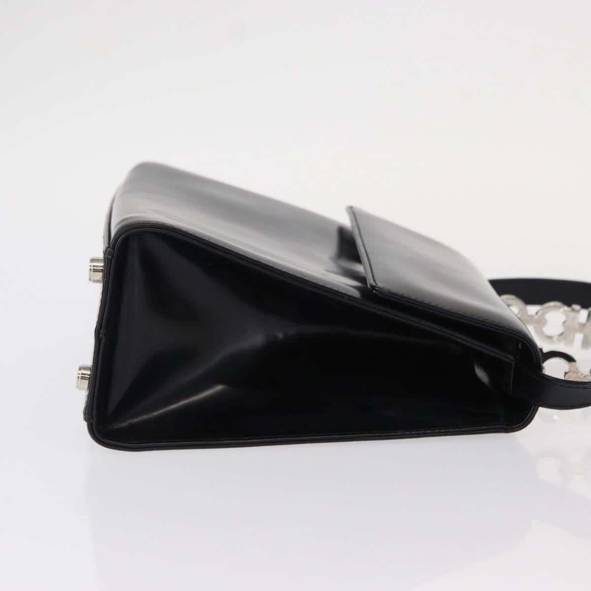Salvatore Ferragamo Gancini Handbag Leather Black Leather Handbag (Authentic  )